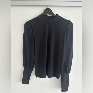 Mango Black Long Sleeve Blouse with Puff Shoulders